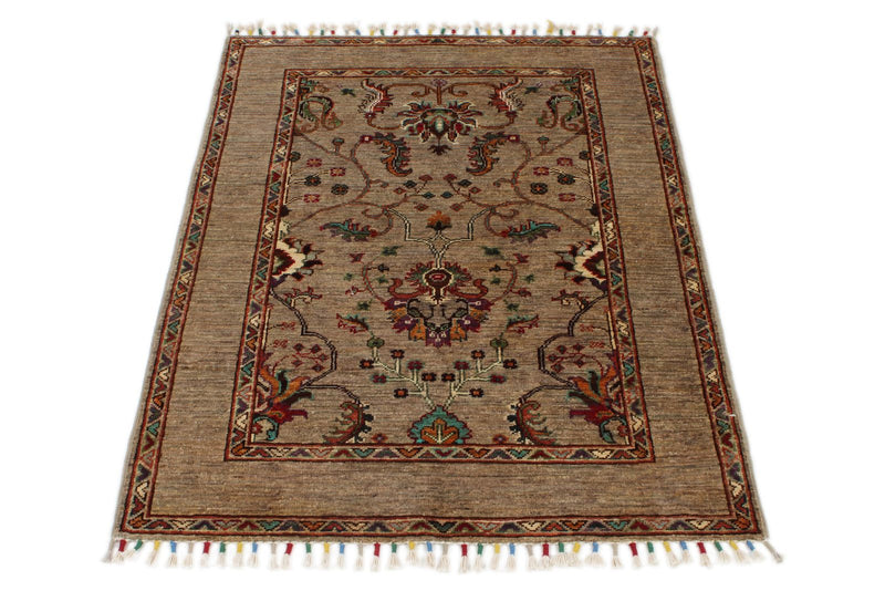 3x4 Camel and Multicolor Turkish Tribal Rug
