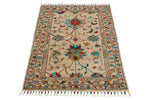 3x4 Beige and Multicolor Turkish Tribal Rug