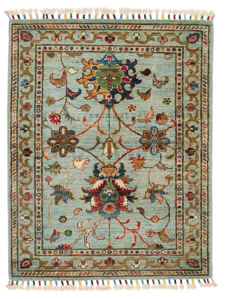 3x3 Light Blue and Multicolor Turkish Tribal Rug