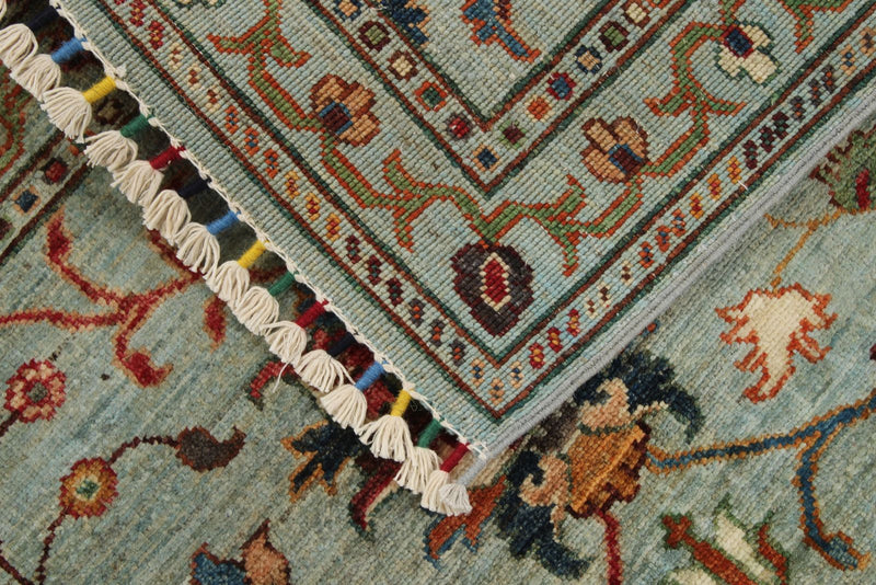 3x3 Light Blue and Multicolor Turkish Tribal Rug