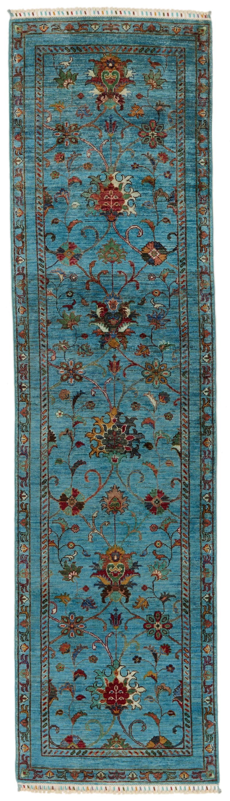 3x10 Blue and Multicolor Turkish Tribal Runner