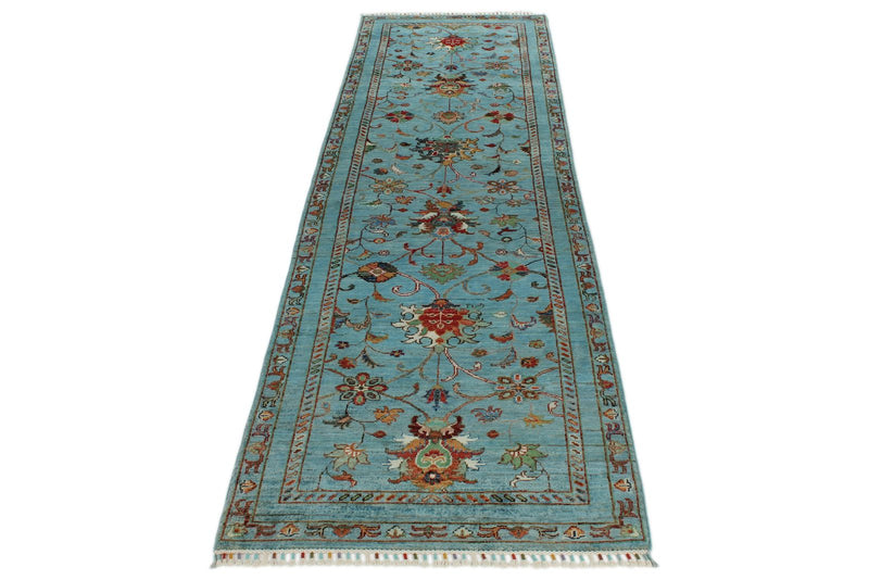 3x10 Blue and Multicolor Turkish Tribal Runner