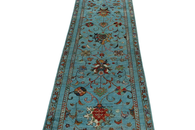 3x10 Blue and Multicolor Turkish Tribal Runner