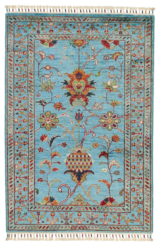 3x4 Light Blue and Multicolor Turkish Tribal Rug