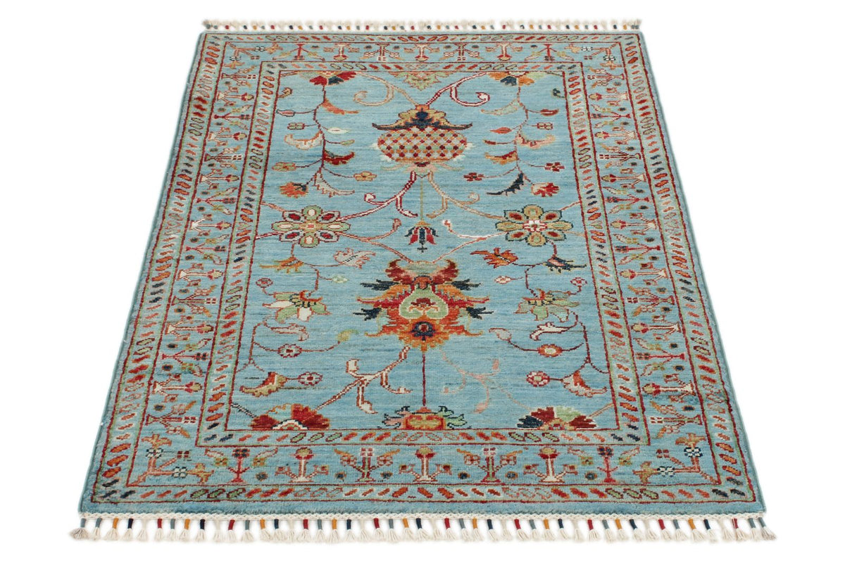3x4 Light Blue and Multicolor Turkish Tribal Rug