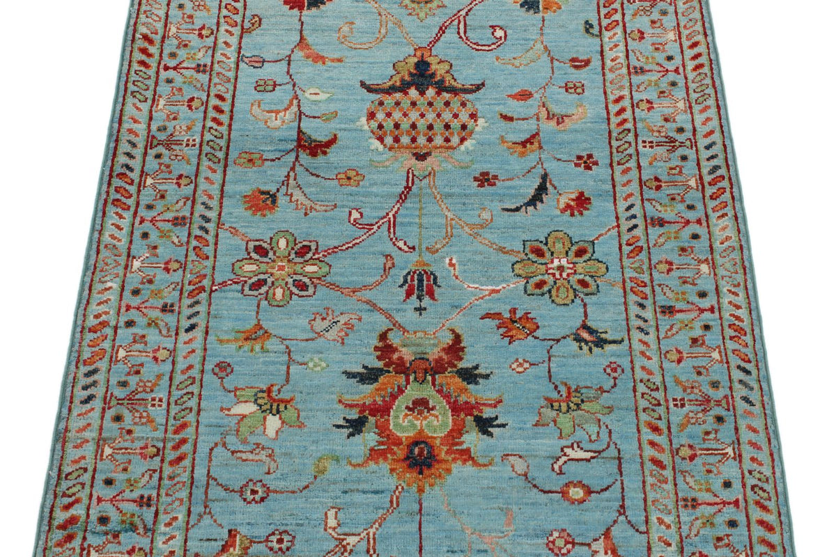 3x4 Light Blue and Multicolor Turkish Tribal Rug