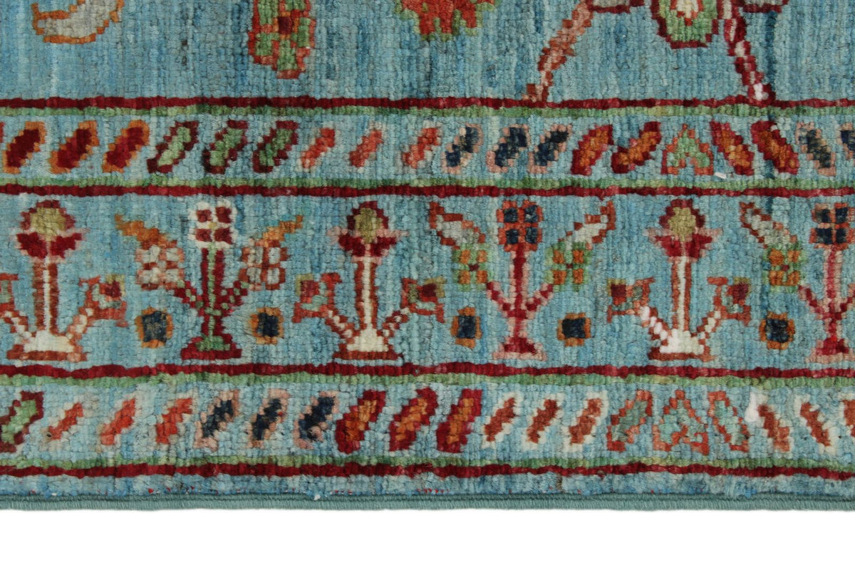3x4 Light Blue and Multicolor Turkish Tribal Rug