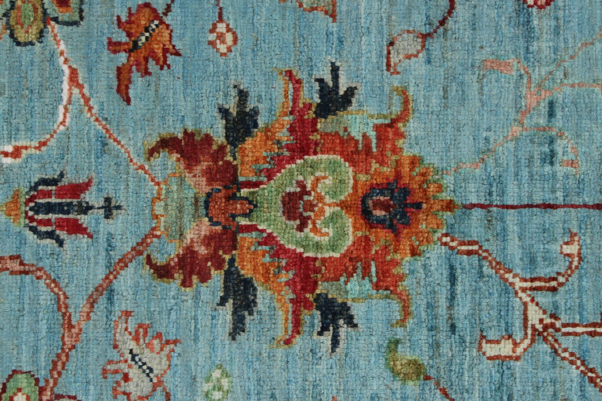 3x4 Light Blue and Multicolor Turkish Tribal Rug