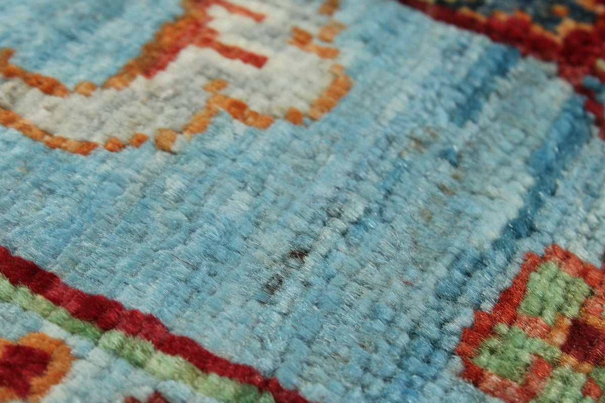 3x4 Light Blue and Multicolor Turkish Tribal Rug