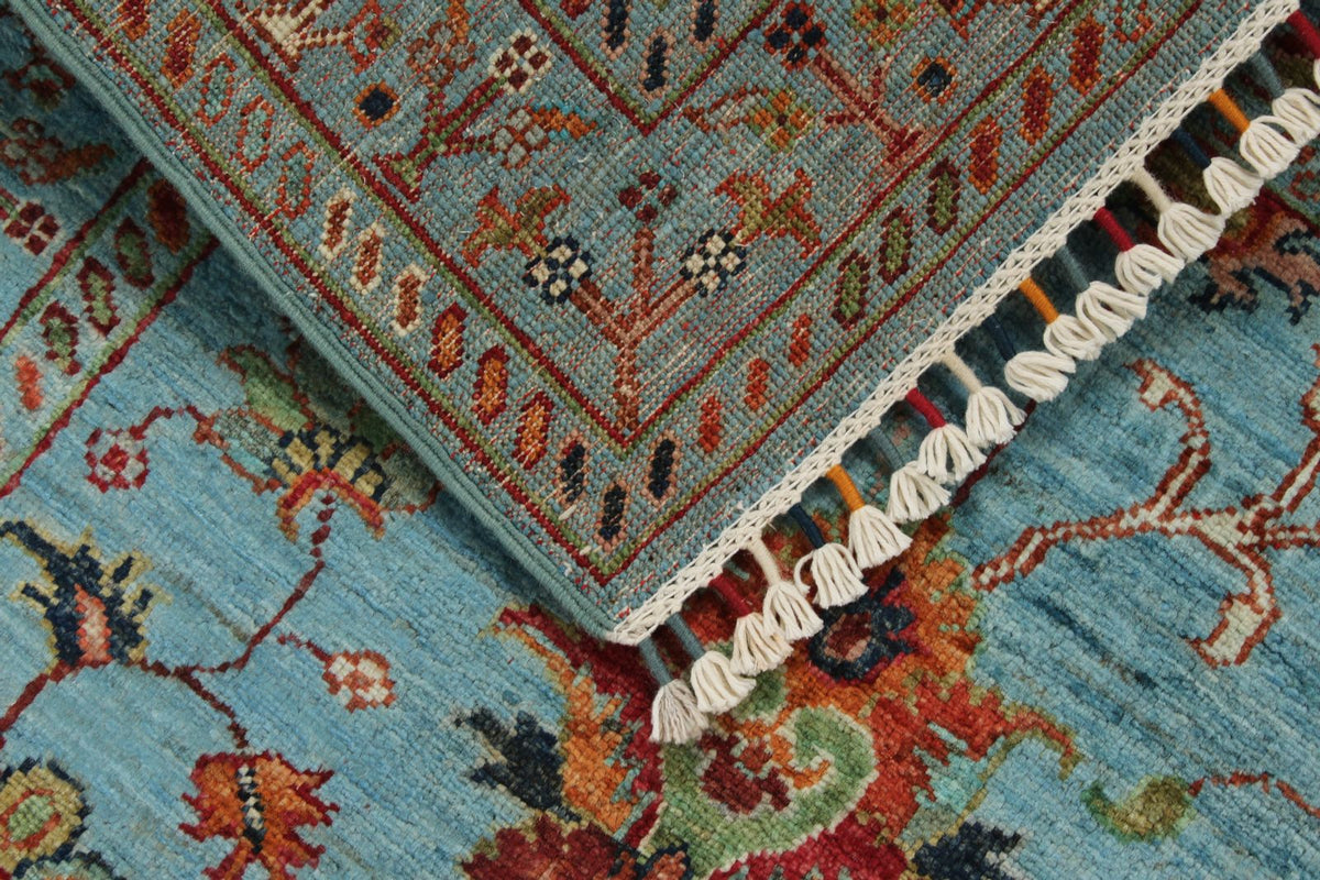 3x4 Light Blue and Multicolor Turkish Tribal Rug