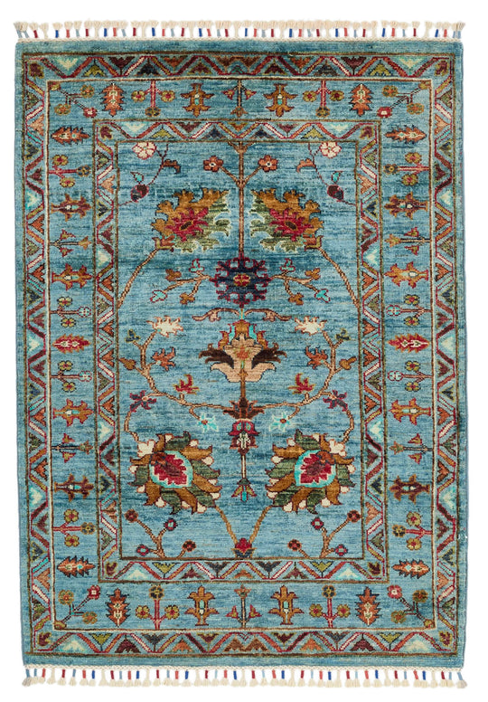 3x4 Light Blue and Multicolor Turkish Tribal Rug
