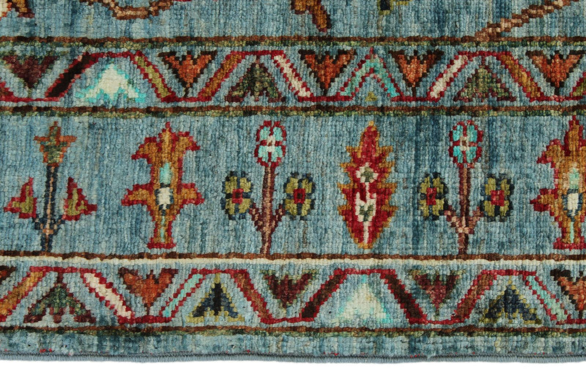 3x4 Light Blue and Multicolor Turkish Tribal Rug