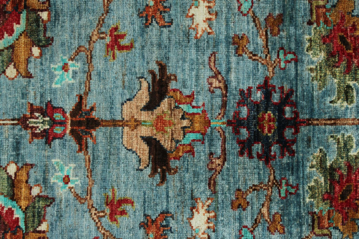 3x4 Light Blue and Multicolor Turkish Tribal Rug