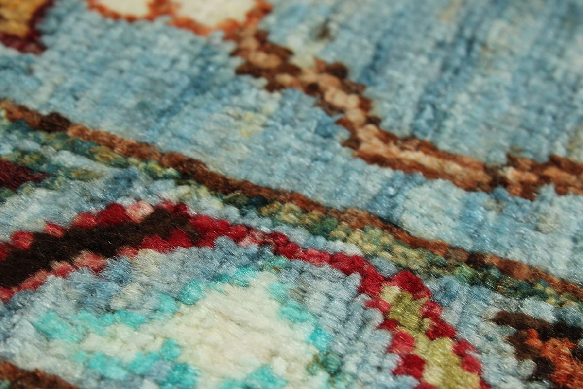 3x4 Light Blue and Multicolor Turkish Tribal Rug