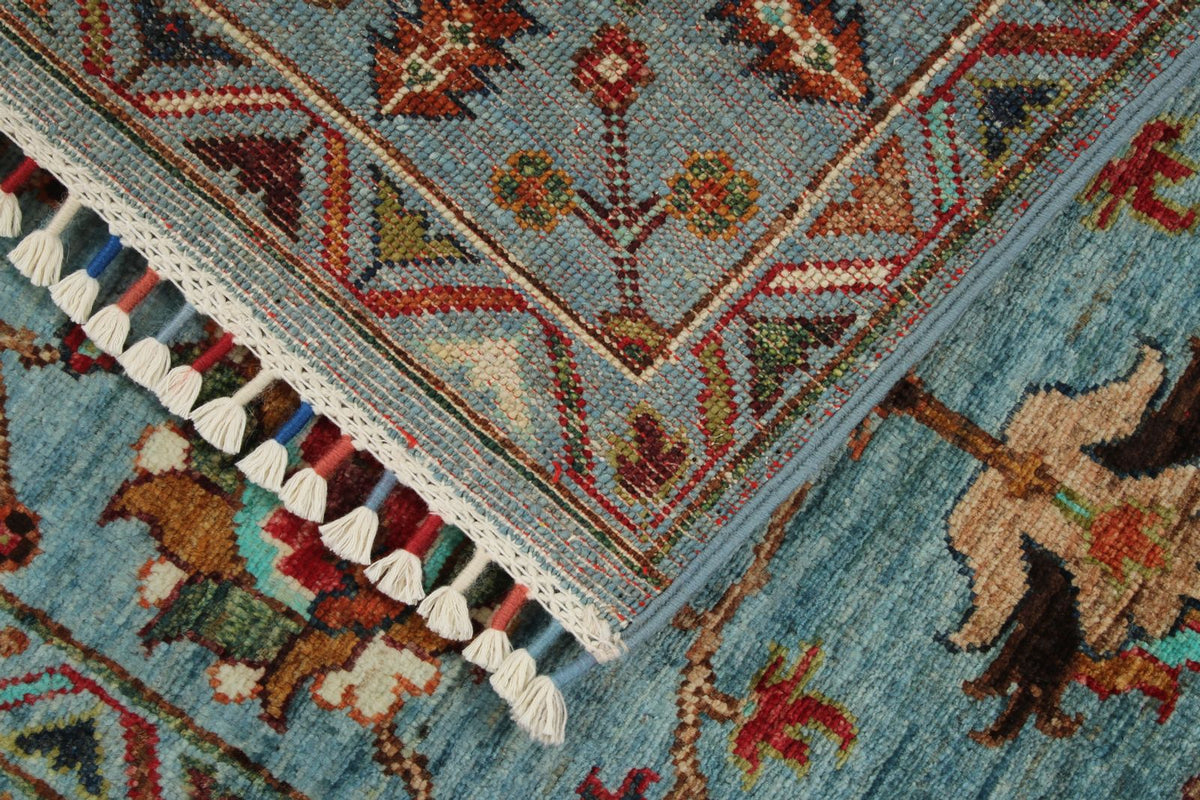 3x4 Light Blue and Multicolor Turkish Tribal Rug