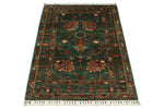 3x4 Green and Multicolor Turkish Tribal Rug