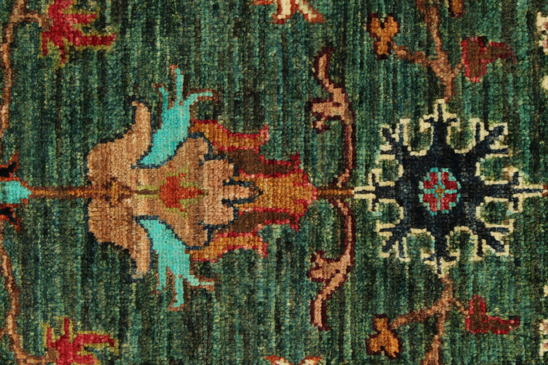 3x4 Green and Multicolor Turkish Tribal Rug