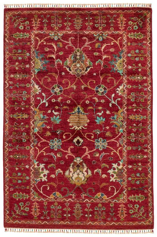 4x6 Red and Multicolor Turkish Tribal Rug