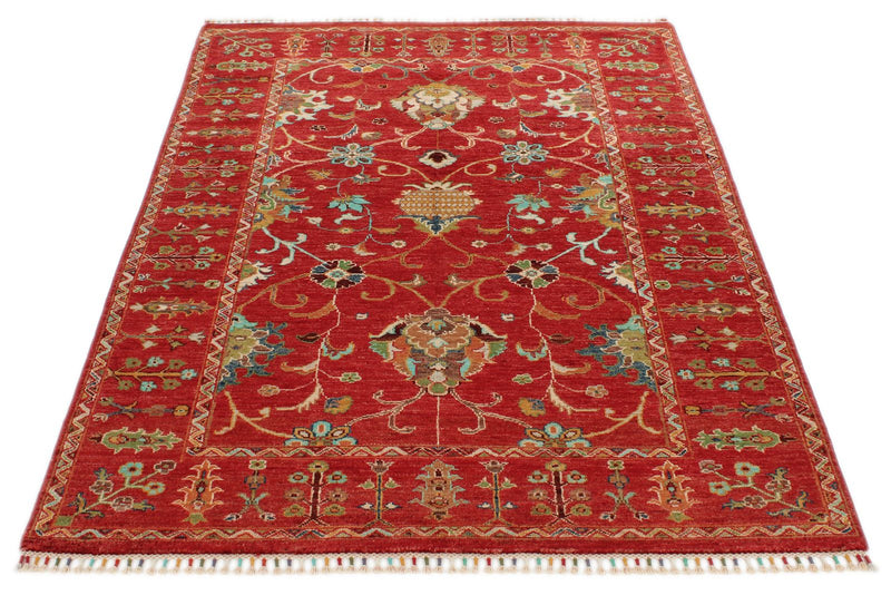 4x6 Red and Multicolor Turkish Tribal Rug
