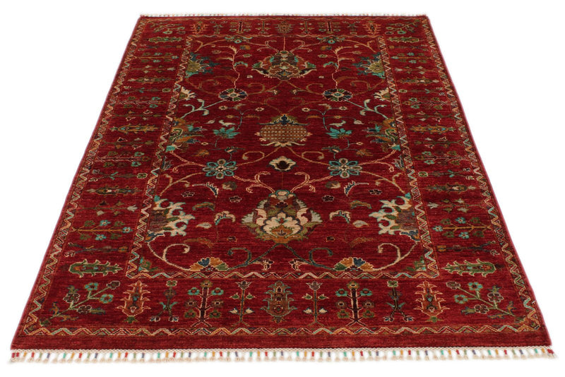 4x6 Red and Multicolor Turkish Tribal Rug