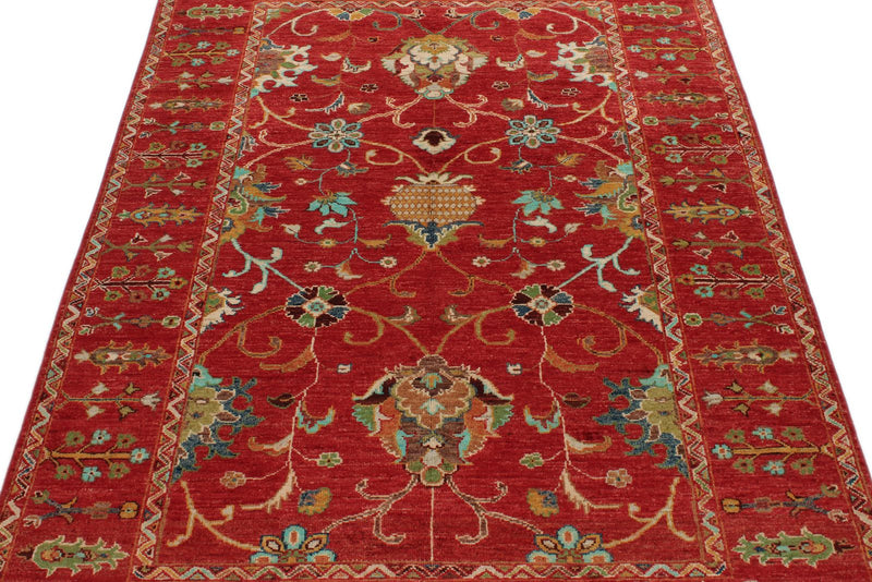 4x6 Red and Multicolor Turkish Tribal Rug