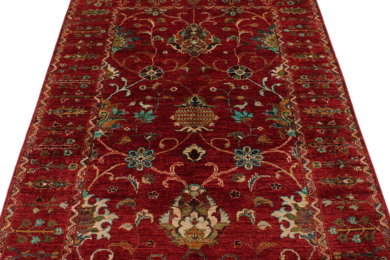 4x6 Red and Multicolor Turkish Tribal Rug