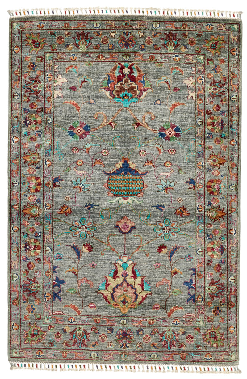 3x5 Gray and Multicolor Turkish Tribal Rug