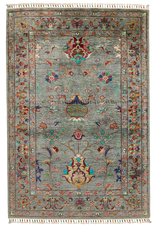 3x5 Gray and Multicolor Turkish Tribal Rug