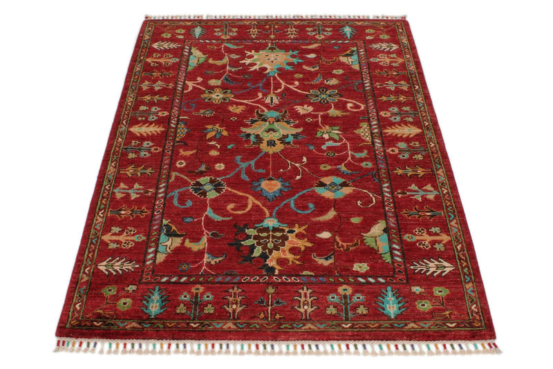 3x5 Red and Multicolor Turkish Tribal Rug