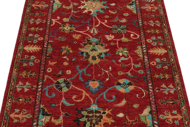 3x5 Red and Multicolor Turkish Tribal Rug