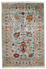 3x5 Light Blue and Multicolor Turkish Tribal Rug