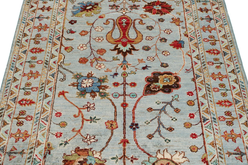 3x5 Light Blue and Multicolor Turkish Tribal Rug