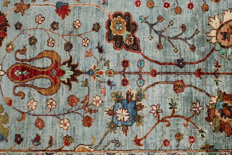 3x5 Light Blue and Multicolor Turkish Tribal Rug