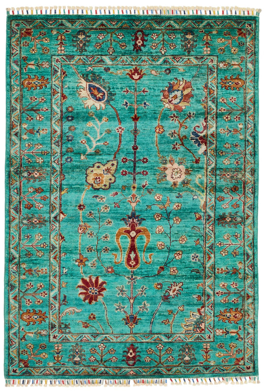 3x5 Turquoıse and Multicolor Turkish Tribal Rug