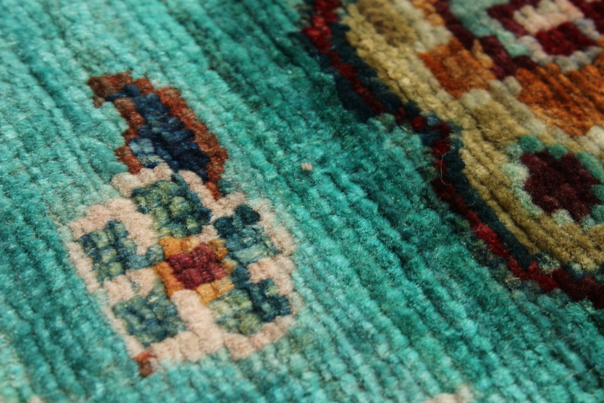 3x5 Turquoıse and Multicolor Turkish Tribal Rug