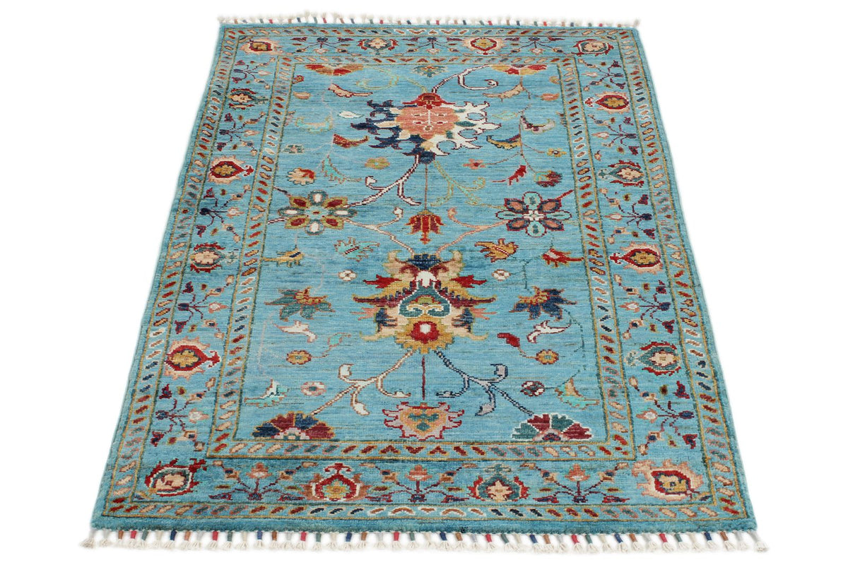 3x4 Light Blue and Multicolor Turkish Tribal Rug