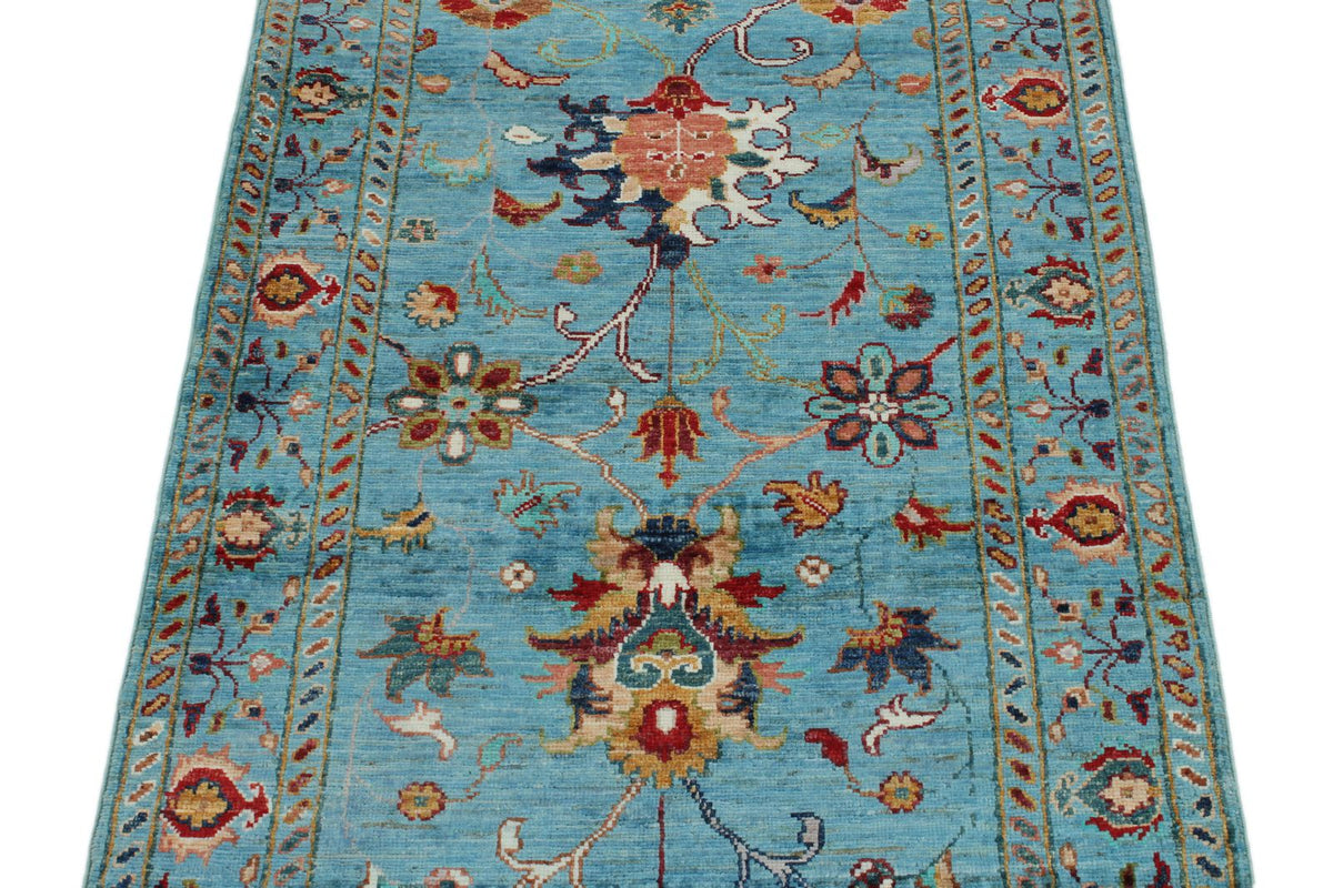 3x4 Light Blue and Multicolor Turkish Tribal Rug