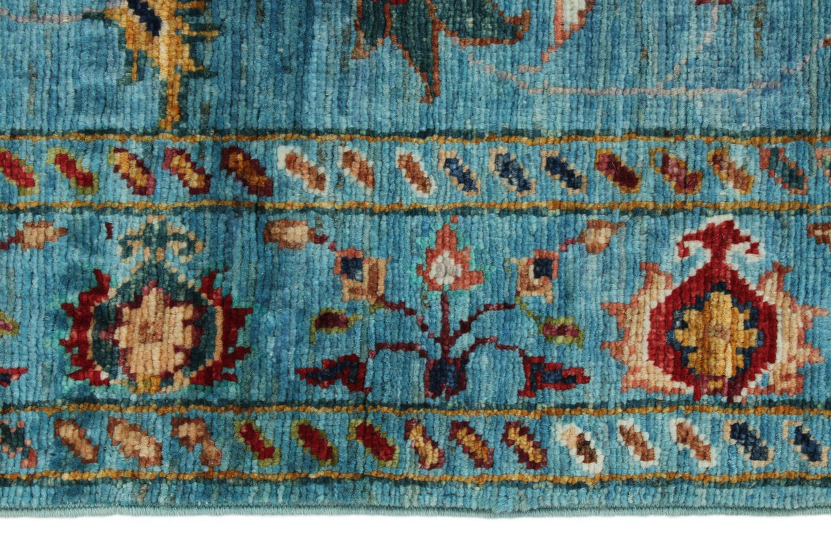 3x4 Light Blue and Multicolor Turkish Tribal Rug