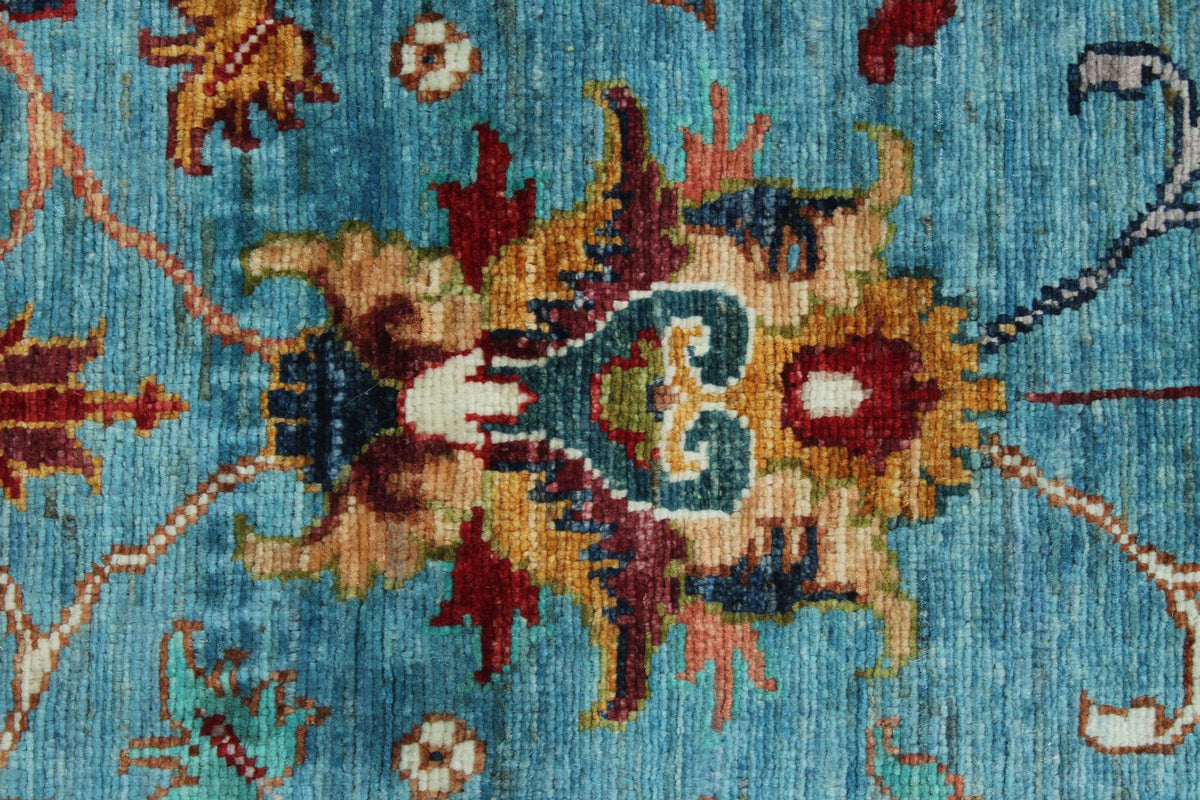 3x4 Light Blue and Multicolor Turkish Tribal Rug