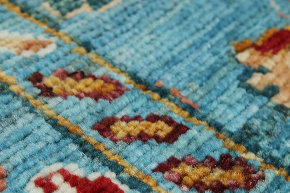 3x4 Light Blue and Multicolor Turkish Tribal Rug