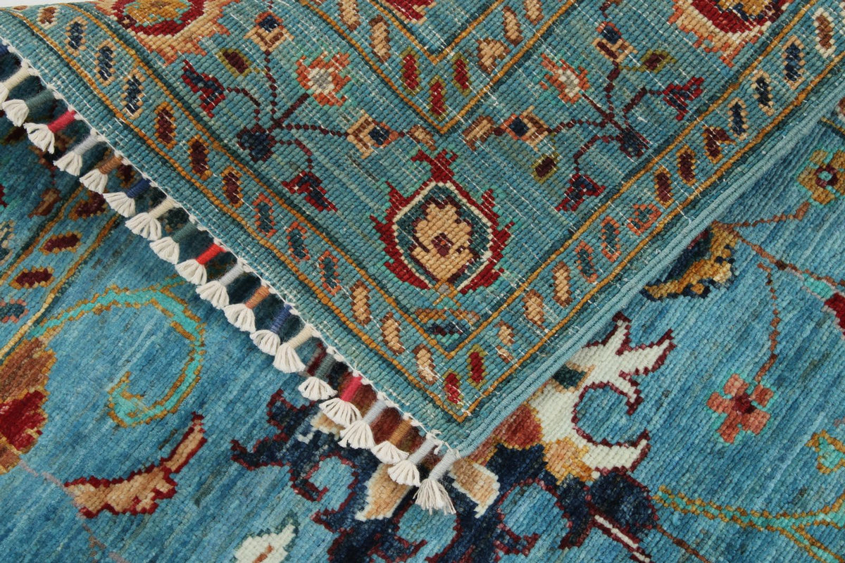 3x4 Light Blue and Multicolor Turkish Tribal Rug