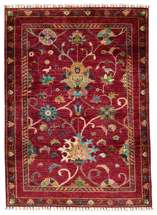 3x4 Burgundy and Multicolor Turkish Tribal Rug