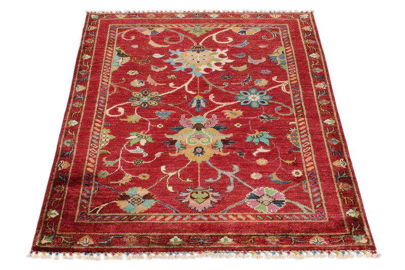 3x4 Burgundy and Multicolor Turkish Tribal Rug