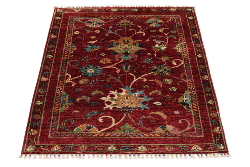 3x4 Burgundy and Multicolor Turkish Tribal Rug