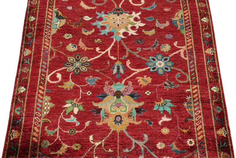 3x4 Burgundy and Multicolor Turkish Tribal Rug