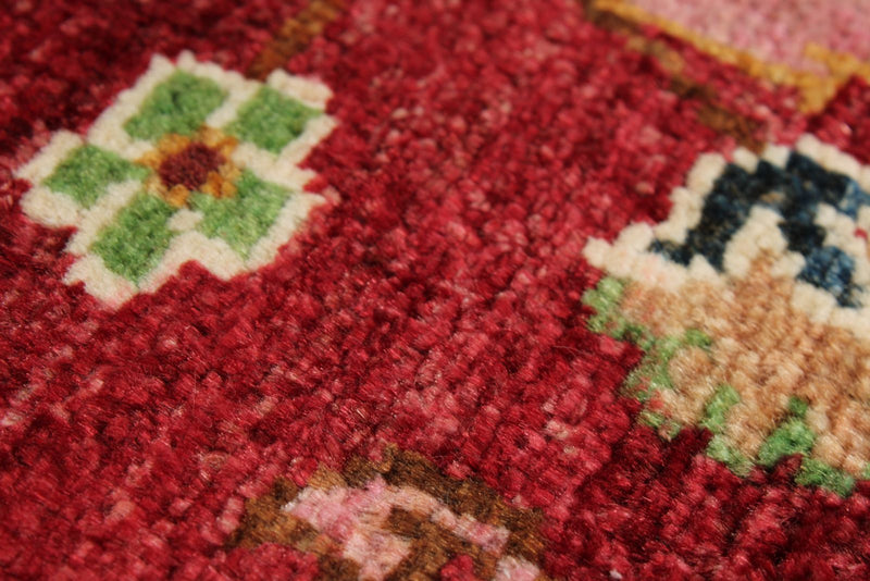 3x4 Burgundy and Multicolor Turkish Tribal Rug
