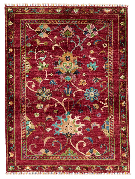 3x4 Red and Multicolor Turkish Tribal Rug