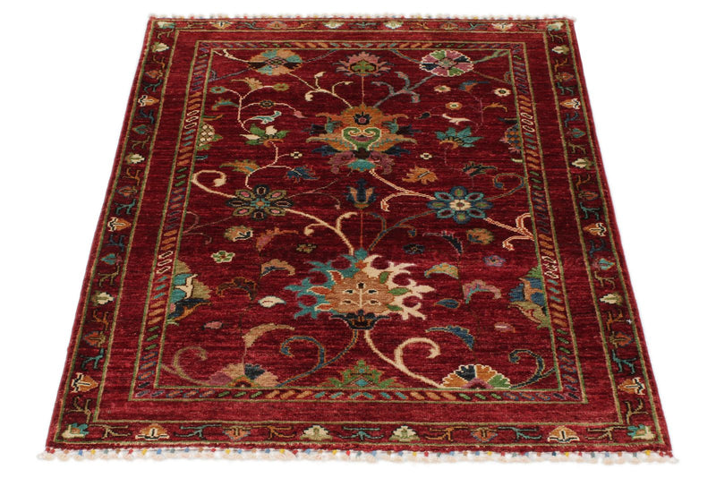 3x4 Red and Multicolor Turkish Tribal Rug