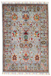 3x4 Light Gray and Multicolor Turkish Tribal Rug
