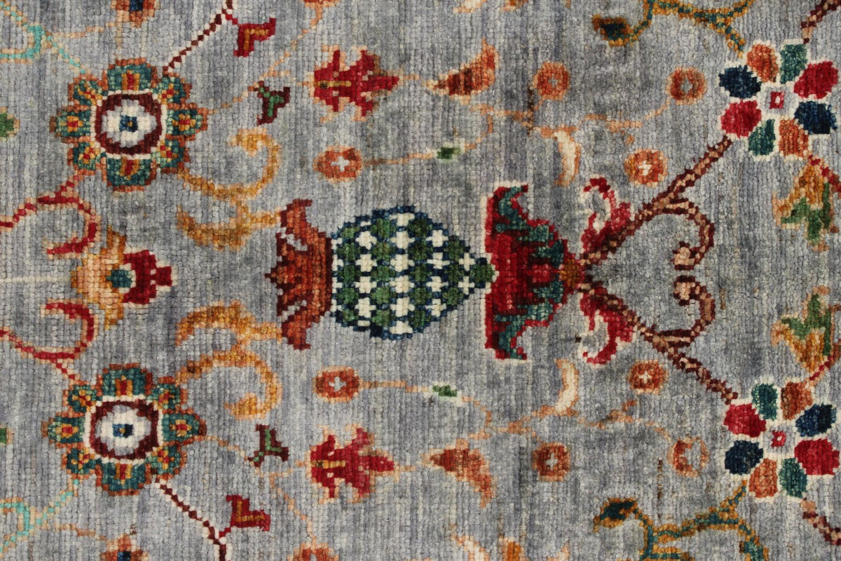 3x4 Light Gray and Multicolor Turkish Tribal Rug